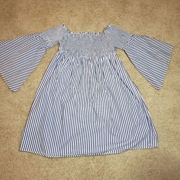 Zara Off Shoulder Striped Summer Bell Sleeve Dress - Picture 14 of 14